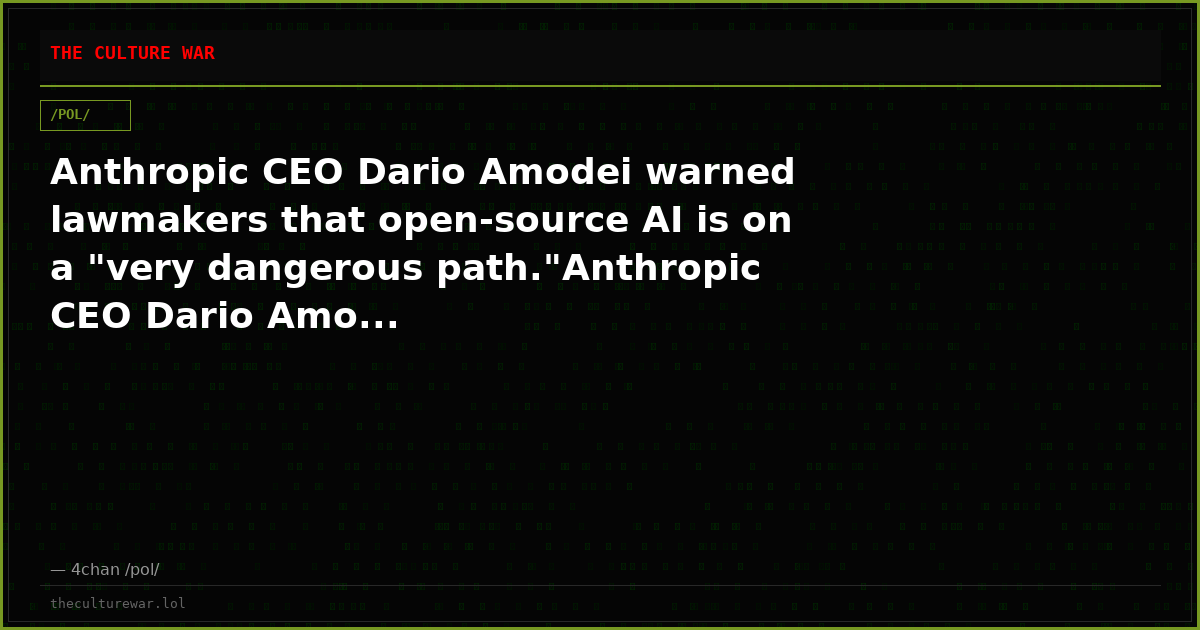 Anthropic CEO Dario Amodei warned lawmakers that open-source AI is on a "very dangerous path."Anthropic CEO Dario Amo...