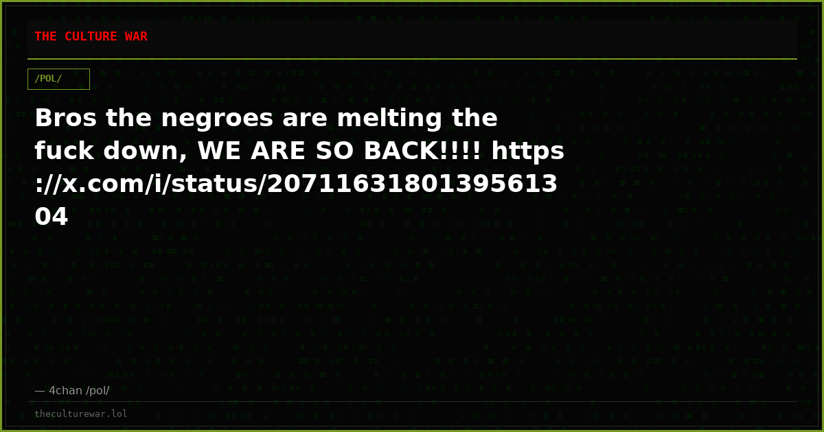 Bros the negroes are melting the fuck down, WE ARE SO BACK!!!! https://x.com/i/status/2071163180139561304