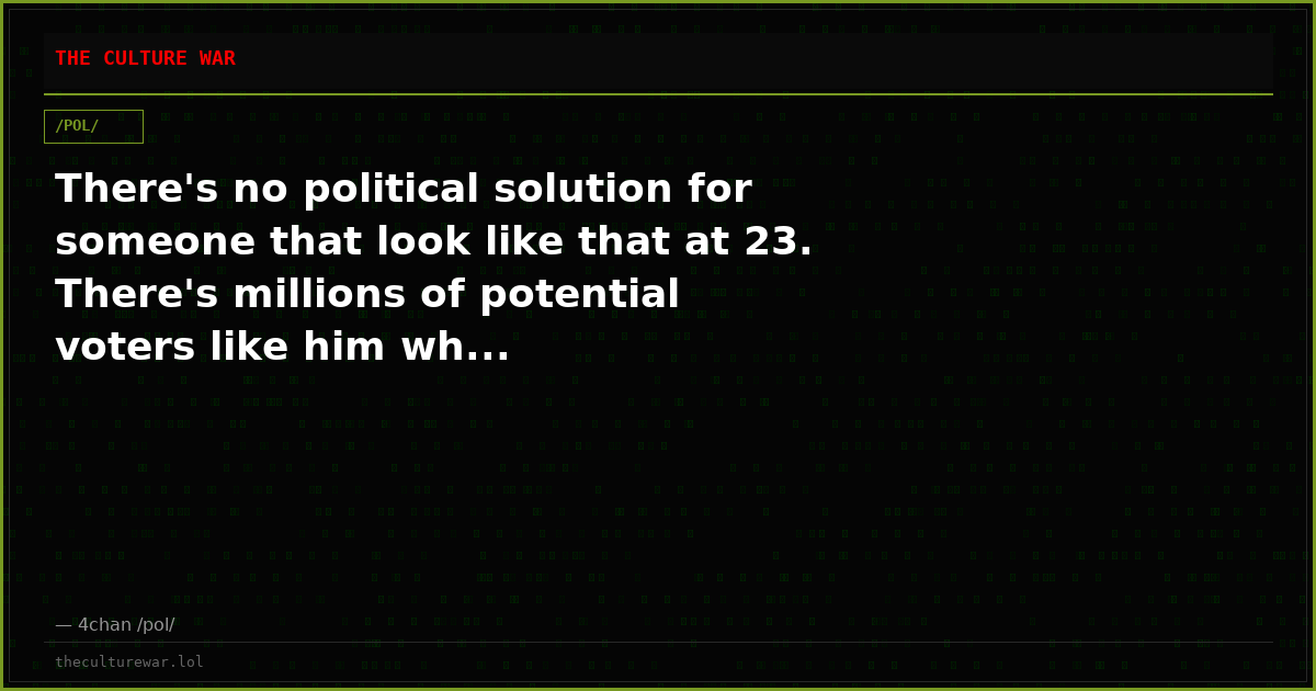 There's no political solution for someone that look like that at 23. There's millions of potential voters like him wh...
