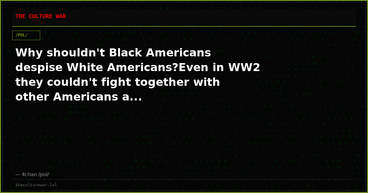 Why shouldn't Black Americans despise White Americans?Even in WW2 they couldn't fight together with other Americans a...