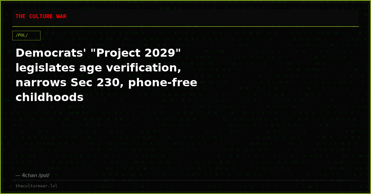 Democrats' "Project 2029" legislates age verification, narrows Sec 230, phone-free childhoods