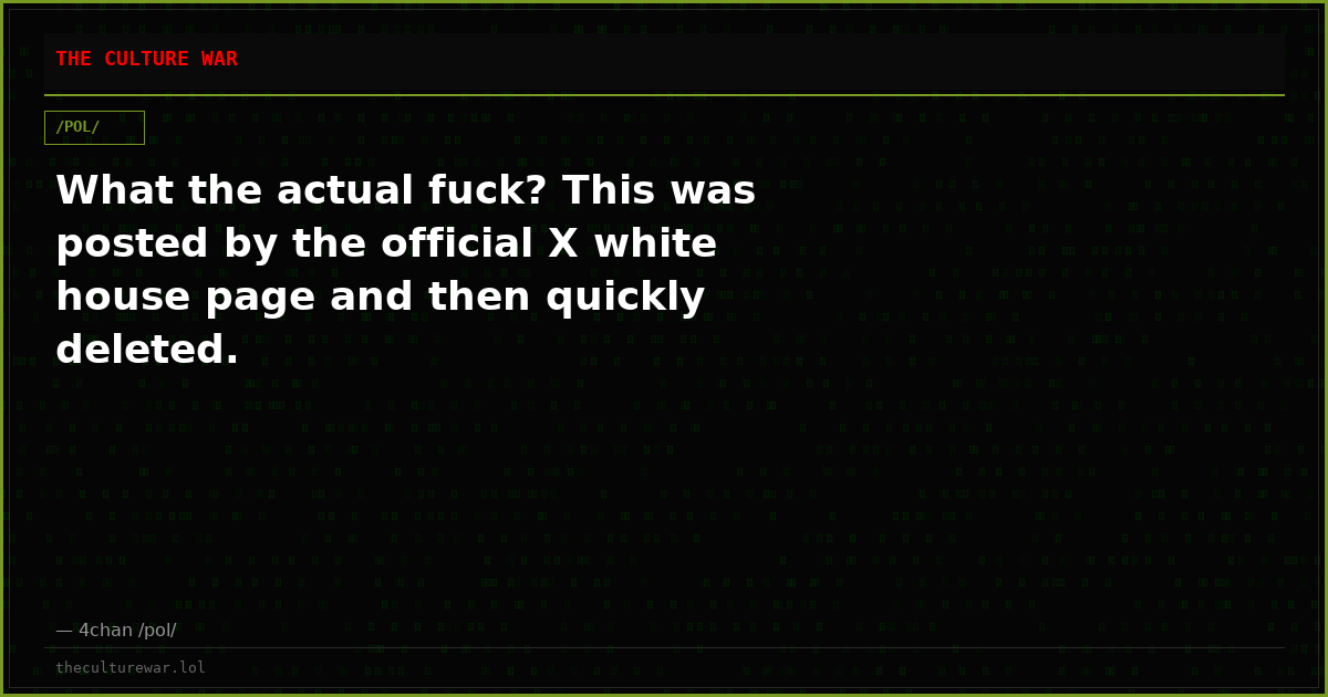 What the actual fuck? This was posted by the official X white house page and then quickly deleted.