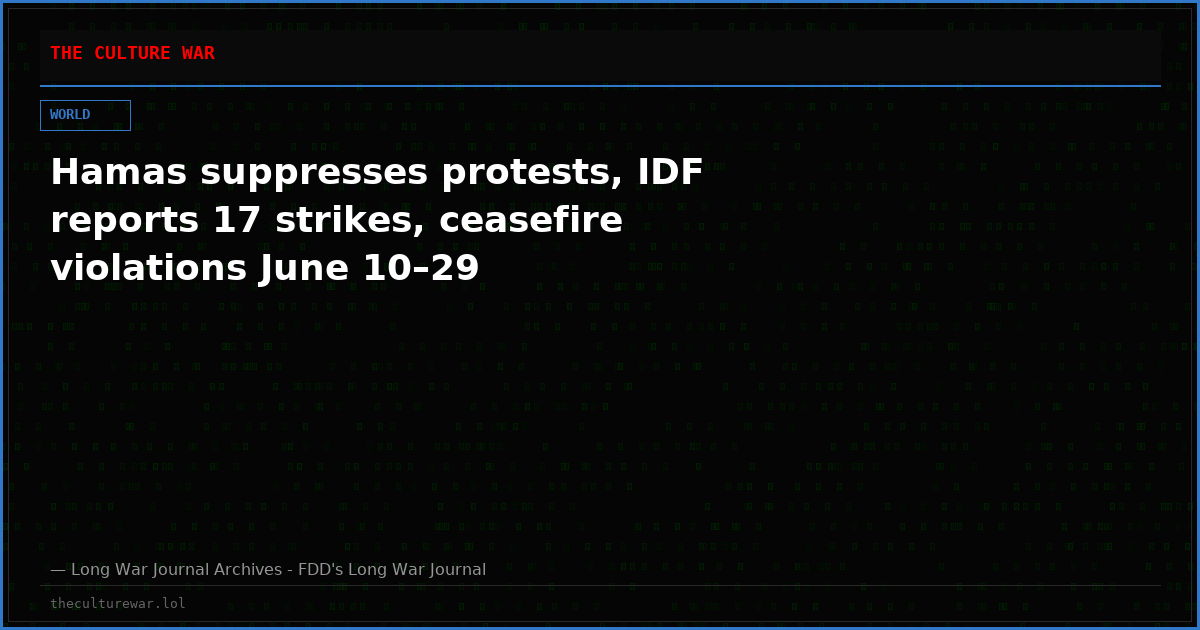 Hamas suppresses protests, IDF reports 17 strikes, ceasefire violations June 10–29