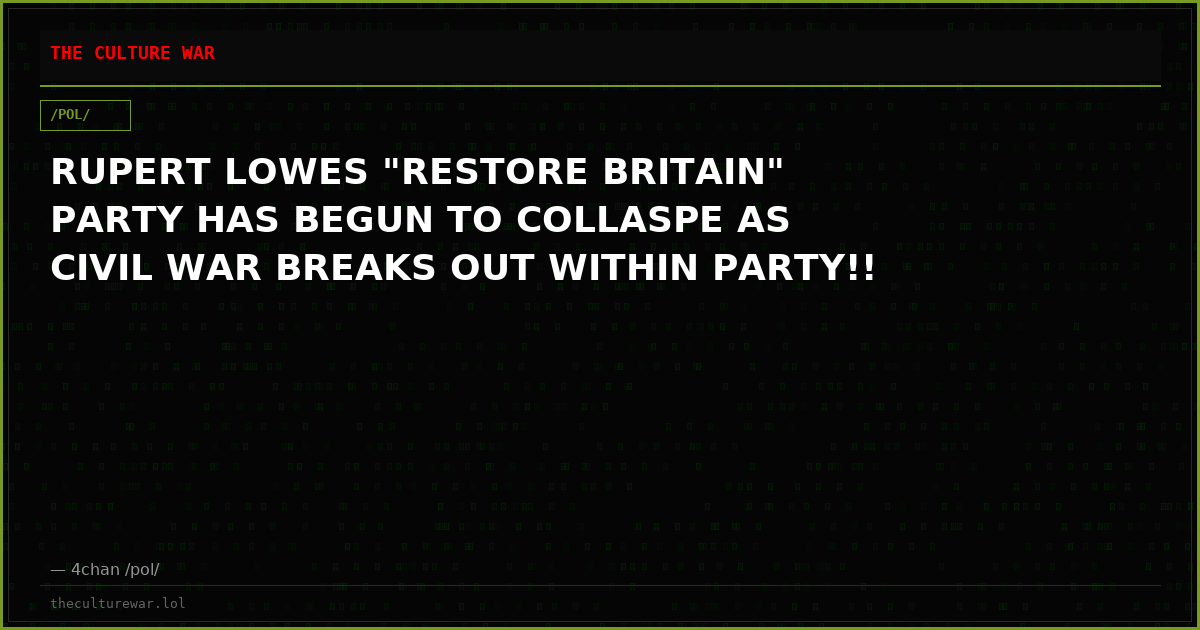 RUPERT LOWES "RESTORE BRITAIN" PARTY HAS BEGUN TO COLLASPE AS CIVIL WAR BREAKS OUT WITHIN PARTY!!