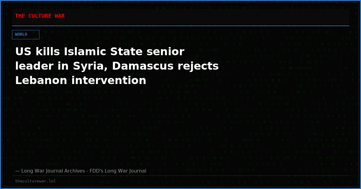 US kills Islamic State senior leader in Syria, Damascus rejects Lebanon intervention