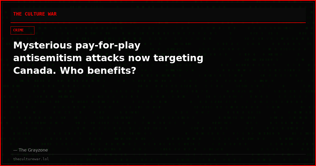 Mysterious pay-for-play antisemitism attacks now targeting Canada. Who benefits?