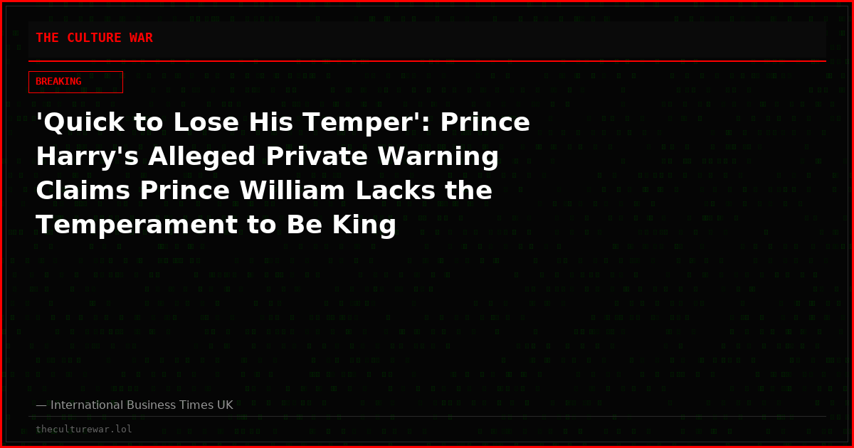 'Quick to Lose His Temper': Prince Harry's Alleged Private Warning Claims Prince William Lacks the Temperament to Be King