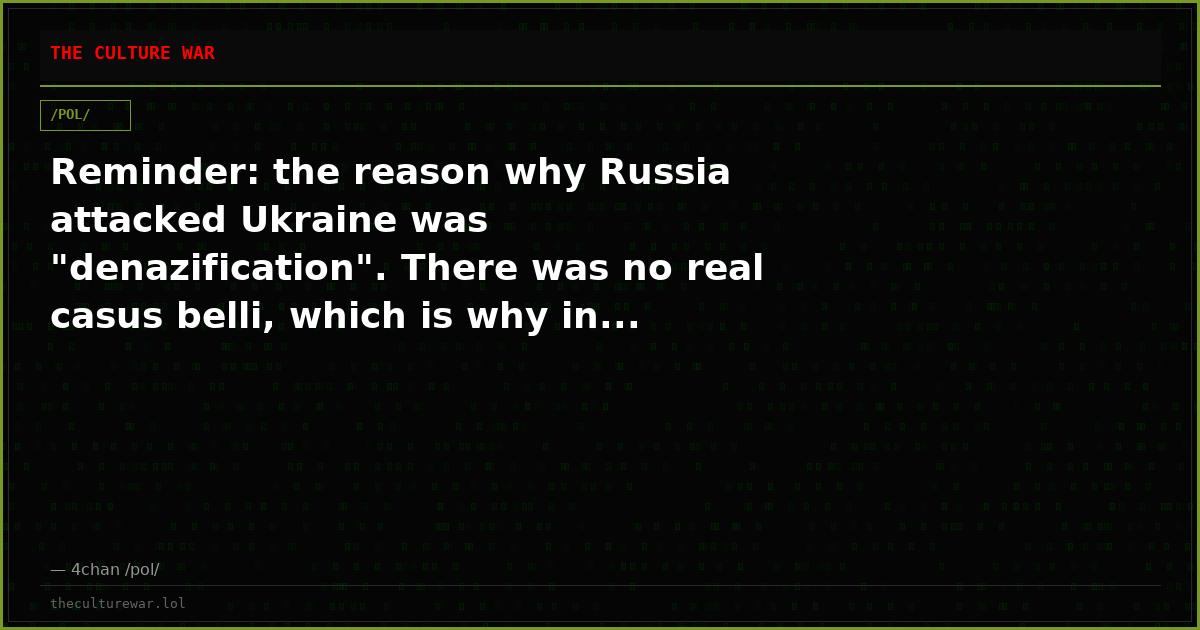 Reminder: the reason why Russia attacked Ukraine was "denazification". There was no real casus belli, which is why in...