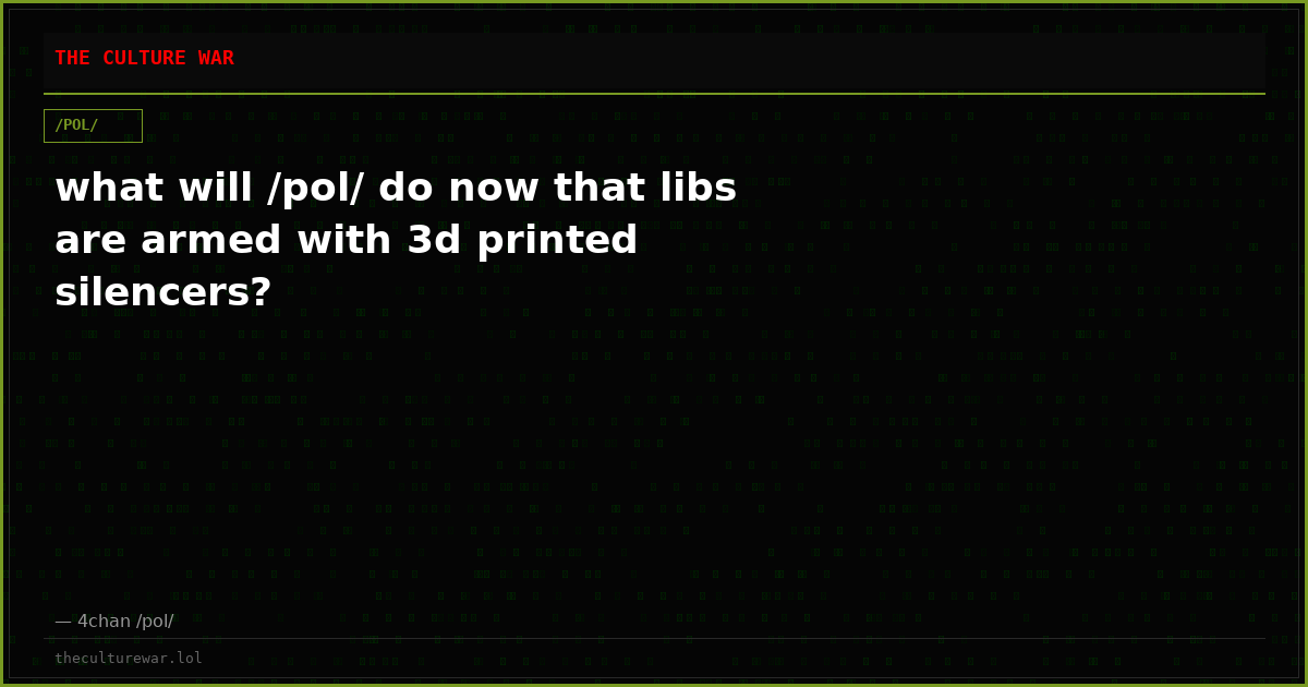 what will /pol/ do now that libs are armed with 3d printed silencers?
