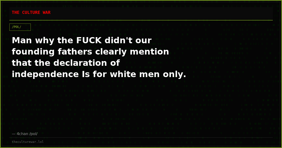 Man why the FUCK didn't our founding fathers clearly mention that the declaration of independence Is for white men only.
