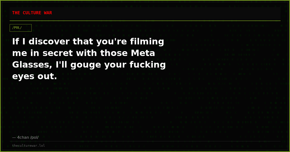 If I discover that you're filming me in secret with those Meta Glasses, I'll gouge your fucking eyes out.