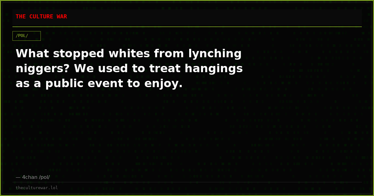 What stopped whites from lynching niggers? We used to treat hangings as a public event to enjoy.
