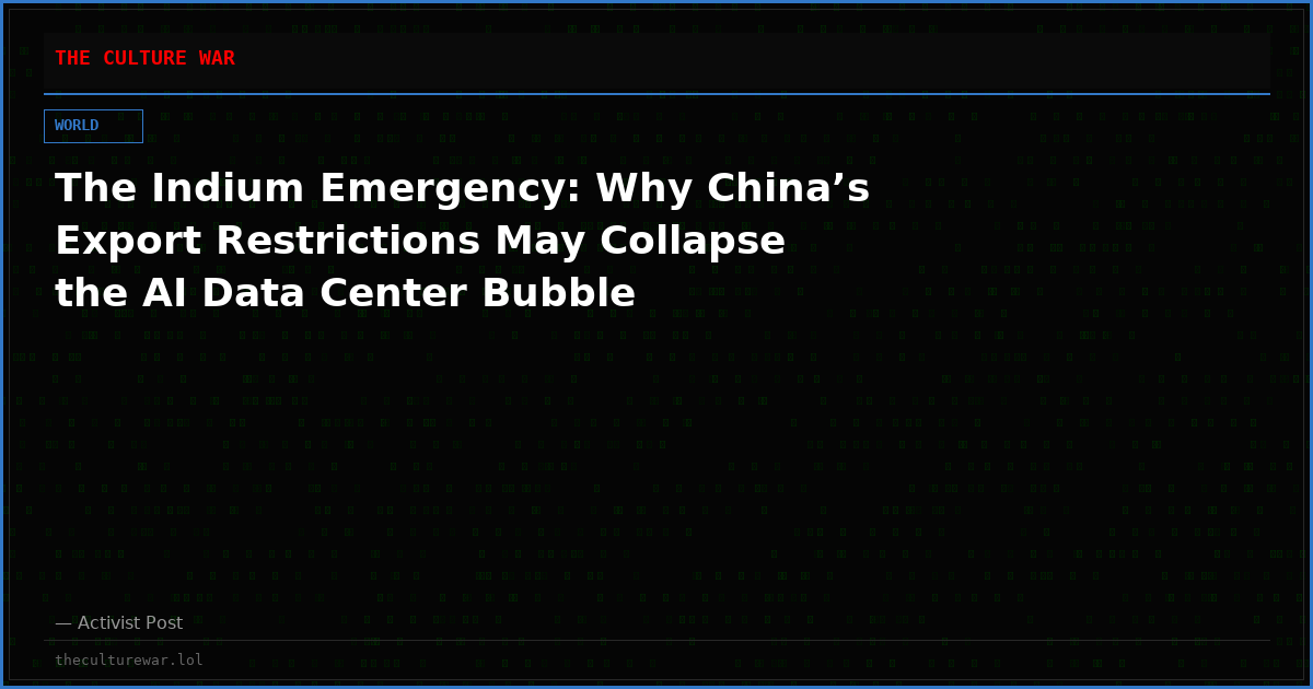 The Indium Emergency: Why China’s Export Restrictions May Collapse the AI Data Center Bubble