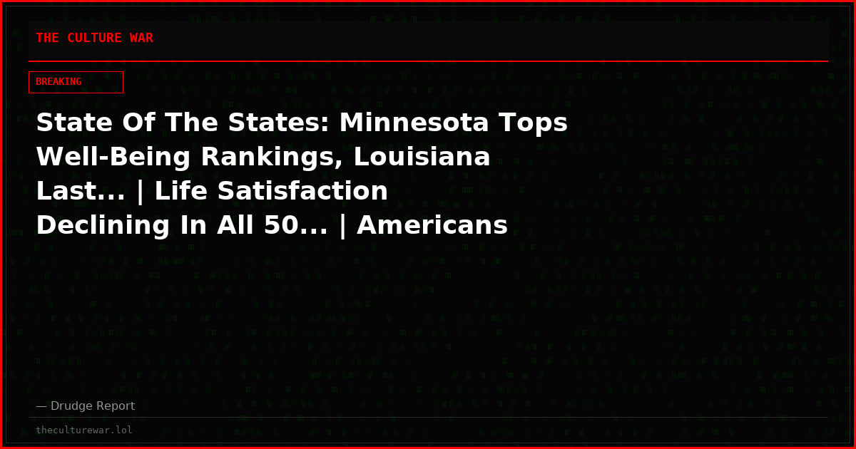 State Of The States: Minnesota Tops Well-Being Rankings, Louisiana Last... | Life Satisfaction Declining In All 50... | Americans Growing More Miserable, Depressed, Distrustful...
