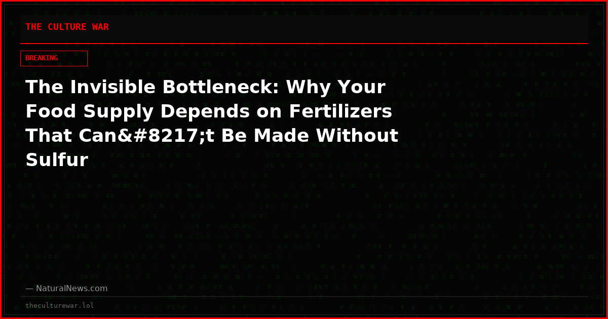 The Invisible Bottleneck: Why Your Food Supply Depends on Fertilizers That Can’t Be Made Without Sulfur