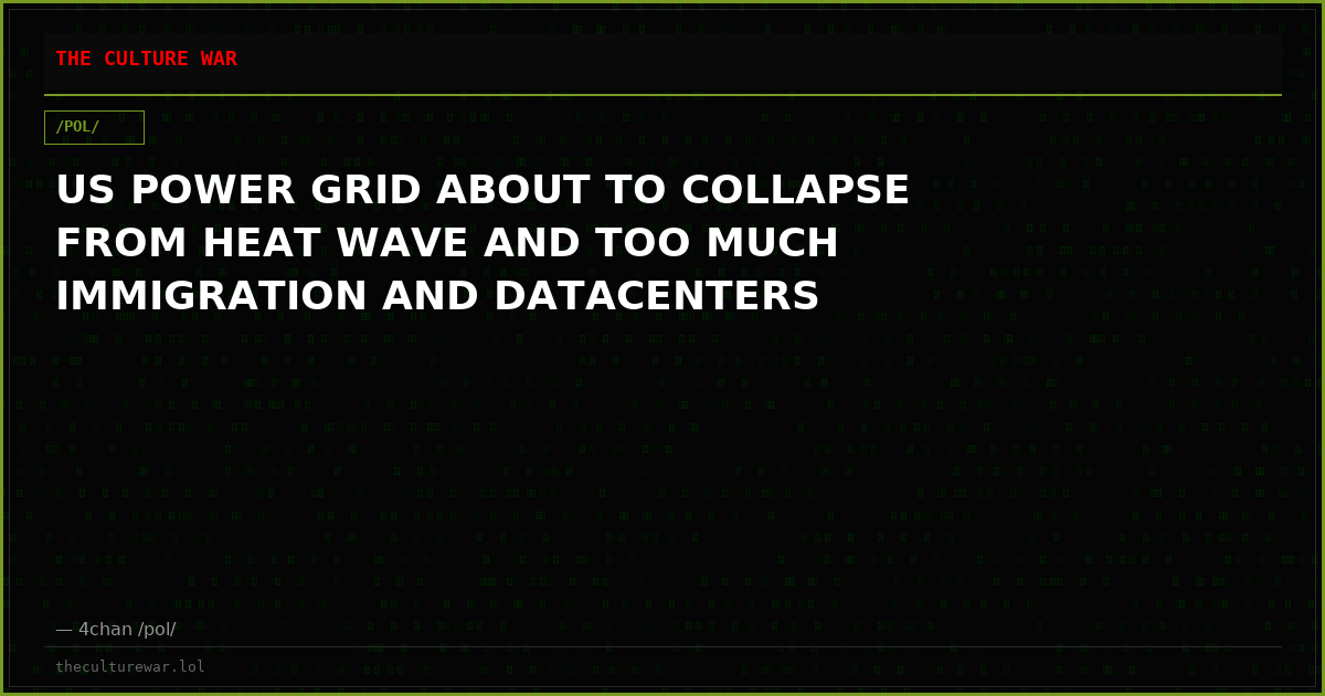 US POWER GRID ABOUT TO COLLAPSE FROM HEAT WAVE AND TOO MUCH IMMIGRATION AND DATACENTERS
