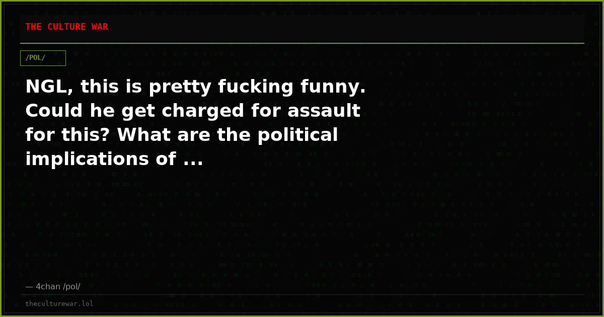 NGL, this is pretty fucking funny. Could he get charged for assault for this? What are the political implications of ...