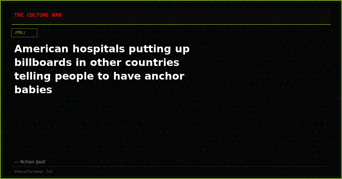 American hospitals putting up billboards in other countries telling people to have anchor babies