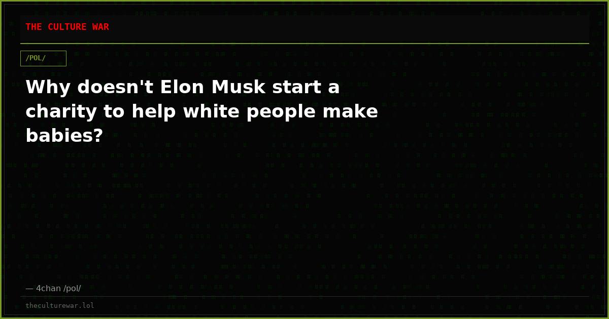 Why doesn't Elon Musk start a charity to help white people make babies?
