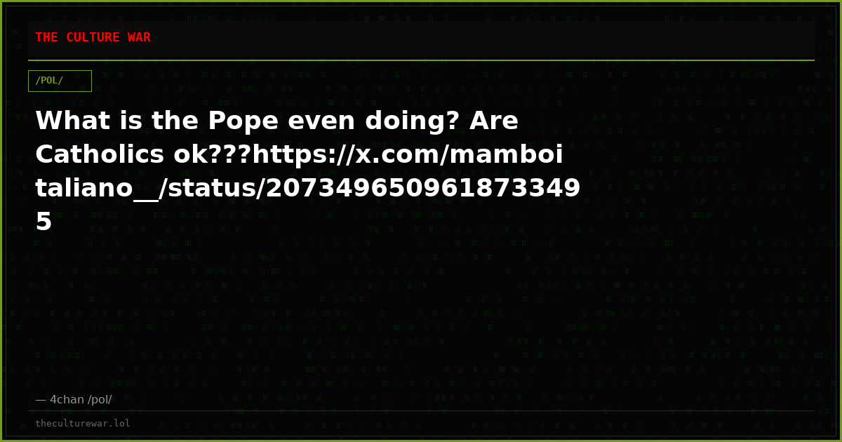 What is the Pope even doing? Are Catholics ok???https://x.com/mamboitaliano__/status/2073496509618733495