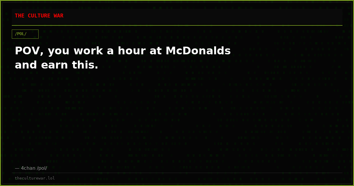 POV, you work a hour at McDonalds and earn this.