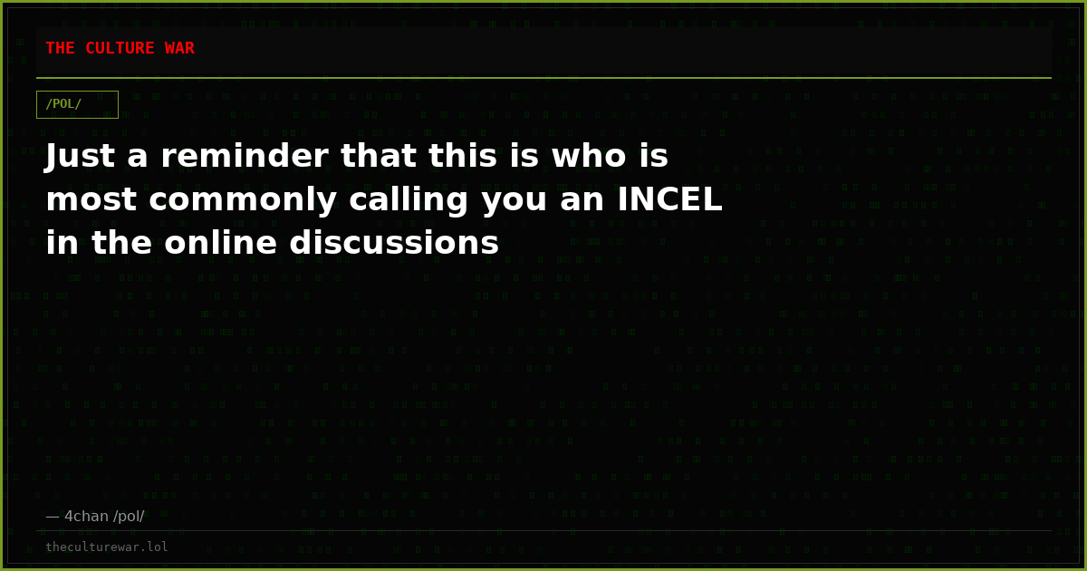Just a reminder that this is who is most commonly calling you an INCEL in the online discussions
