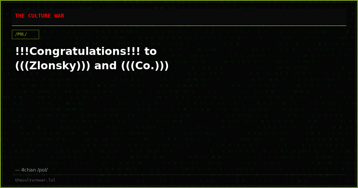 !!!Congratulations!!! to (((Zlonsky))) and (((Co.)))