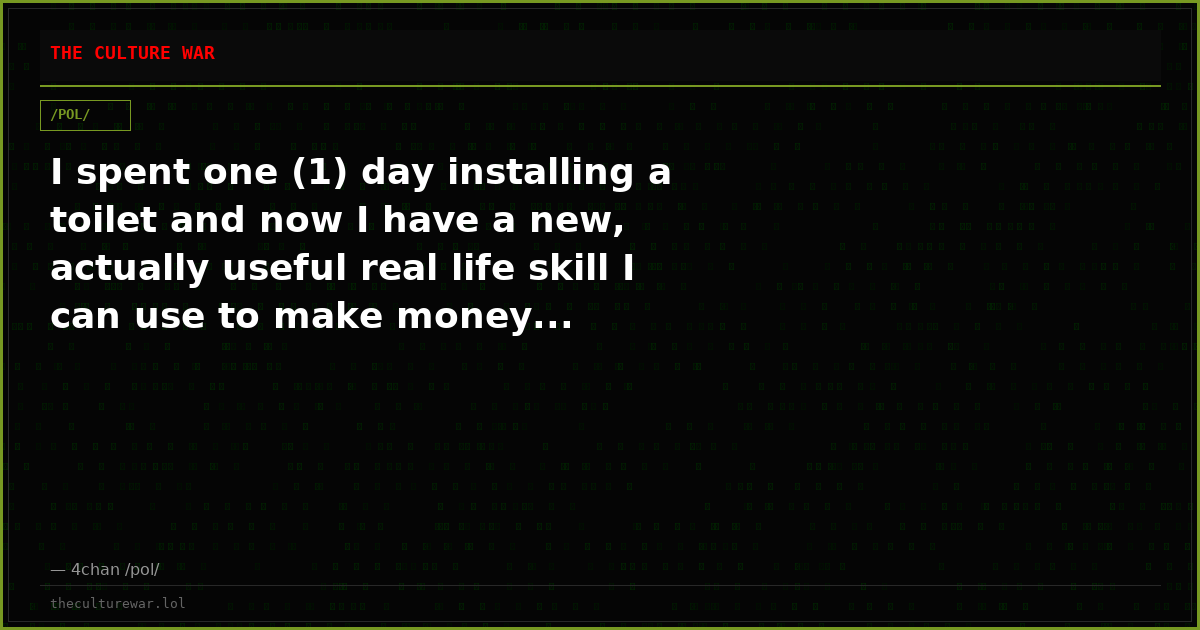 I spent one (1) day installing a toilet and now I have a new, actually useful real life skill I can use to make money...