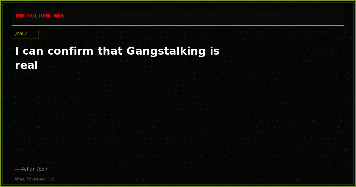 I can confirm that Gangstalking is real
