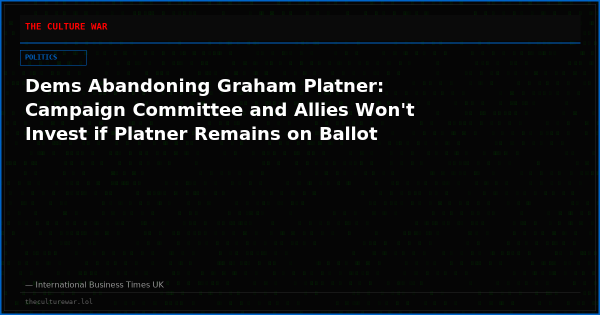 Dems Abandoning Graham Platner: Campaign Committee and Allies Won't Invest if Platner Remains on Ballot