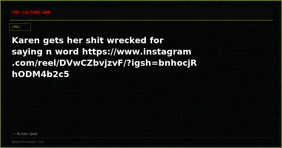 Karen gets her shit wrecked for saying n word https://www.instagram.com/reel/DVwCZbvjzvF/?igsh=bnhocjRhODM4b2c5