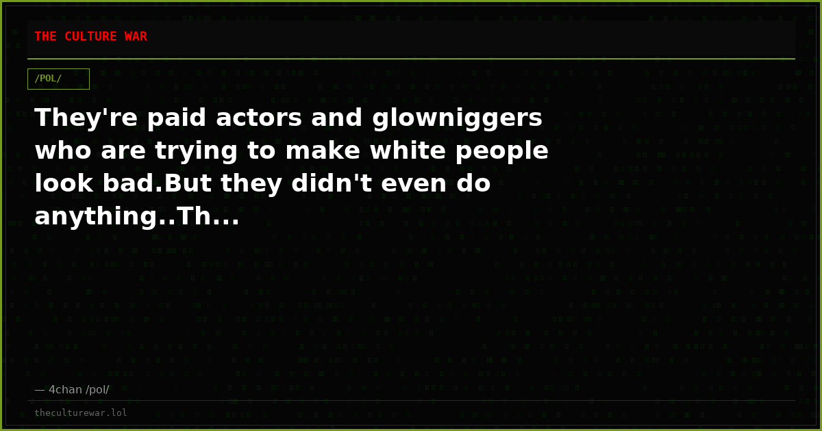 They're paid actors and glowniggers who are trying to make white people look bad.But they didn't even do anything..Th...