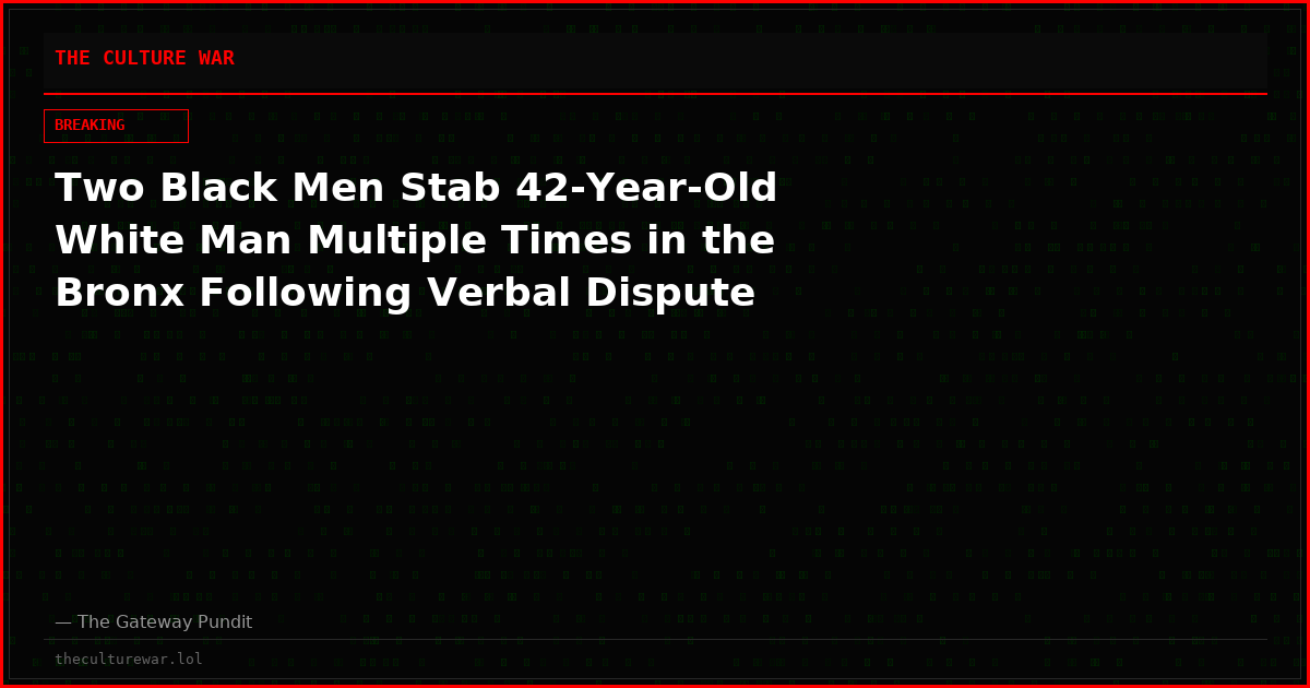 Two Black Men Stab 42-Year-Old White Man Multiple Times in the Bronx Following Verbal Dispute