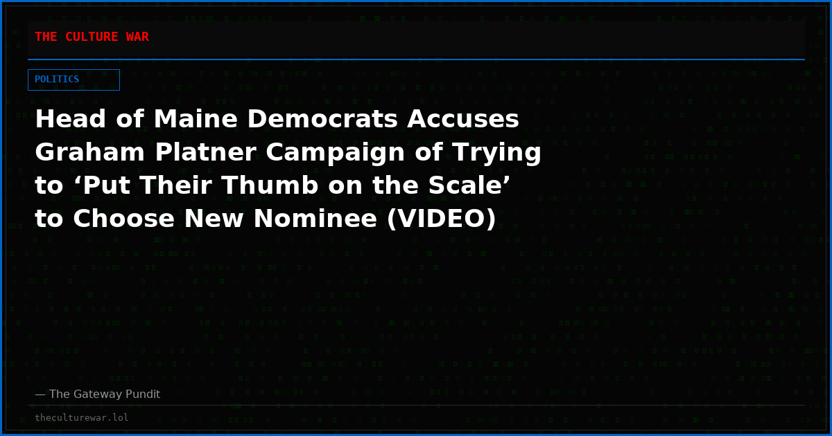 Head of Maine Democrats Accuses Graham Platner Campaign of Trying to ‘Put Their Thumb on the Scale’ to Choose New Nominee (VIDEO)