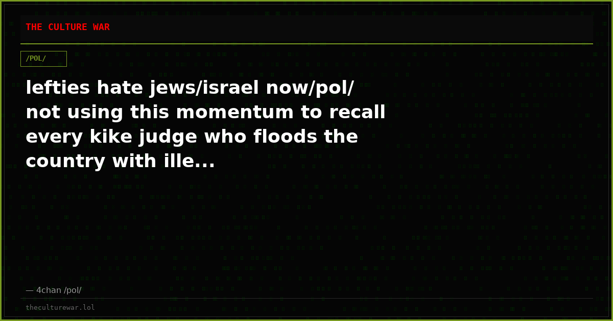 lefties hate jews/israel now/pol/ not using this momentum to recall every kike judge who floods the country with ille...