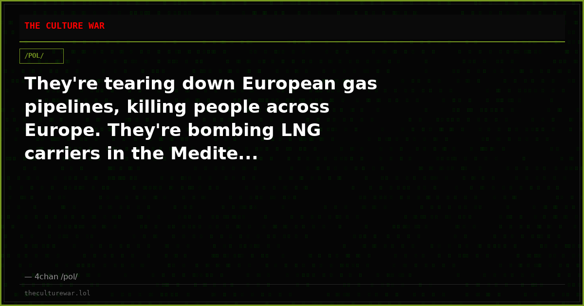 They're tearing down European gas pipelines, killing people across Europe. They're bombing LNG carriers in the Medite...