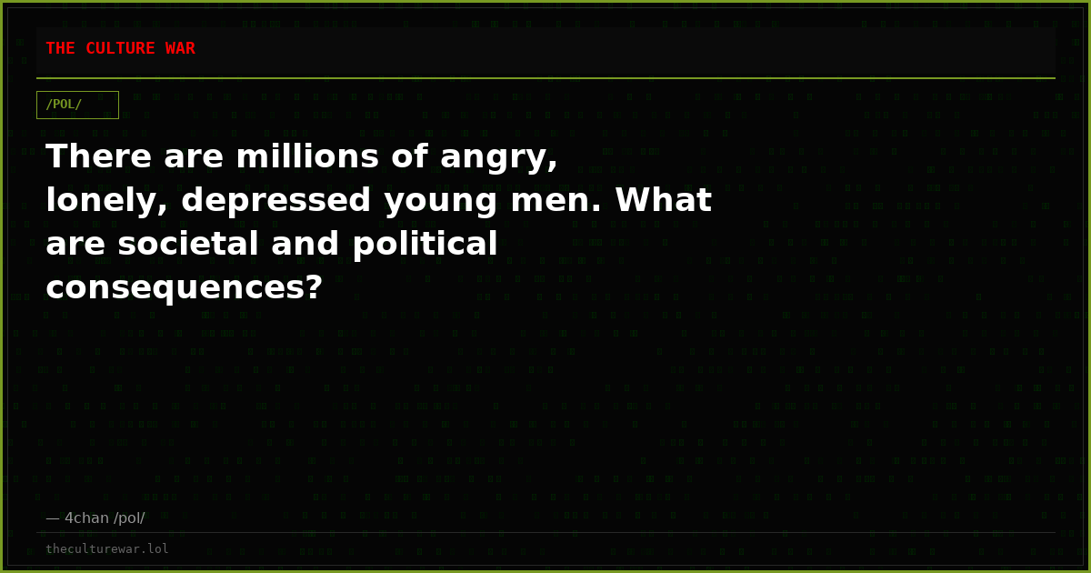 There are millions of angry, lonely, depressed young men. What are societal and political consequences?