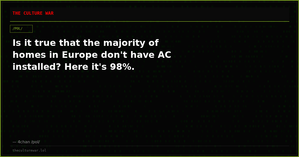 Is it true that the majority of homes in Europe don't have AC installed? Here it's 98%.