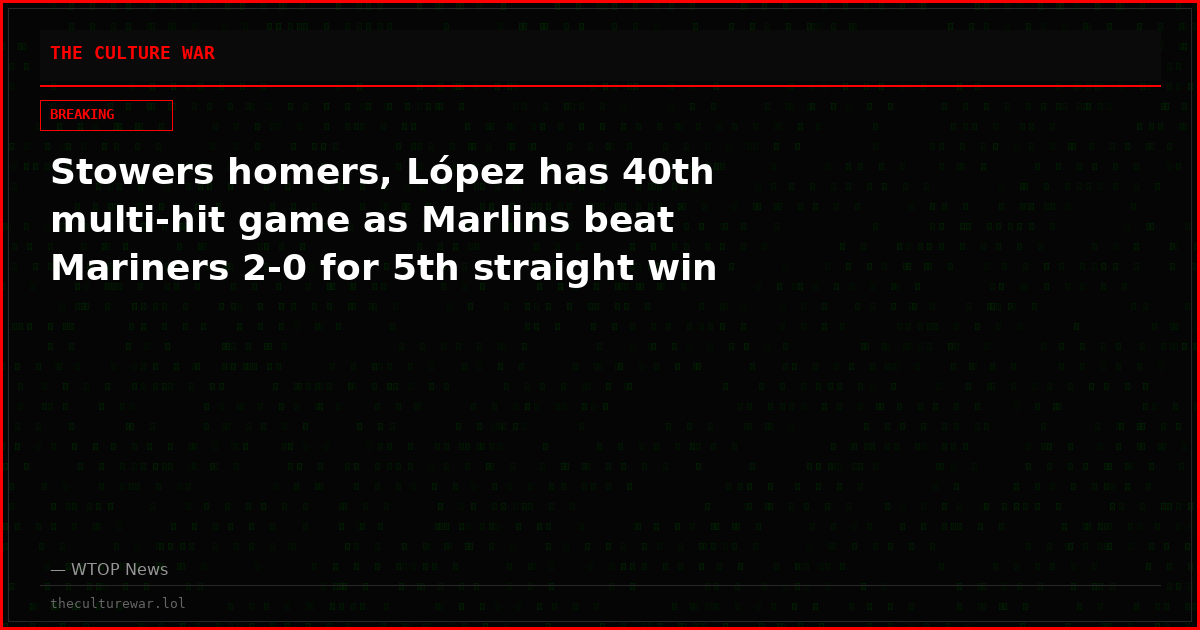 Stowers homers, López has 40th multi-hit game as Marlins beat Mariners 2-0 for 5th straight win