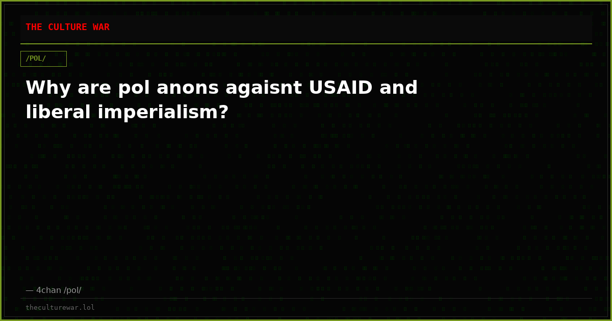 Why are pol anons agaisnt USAID and liberal imperialism?