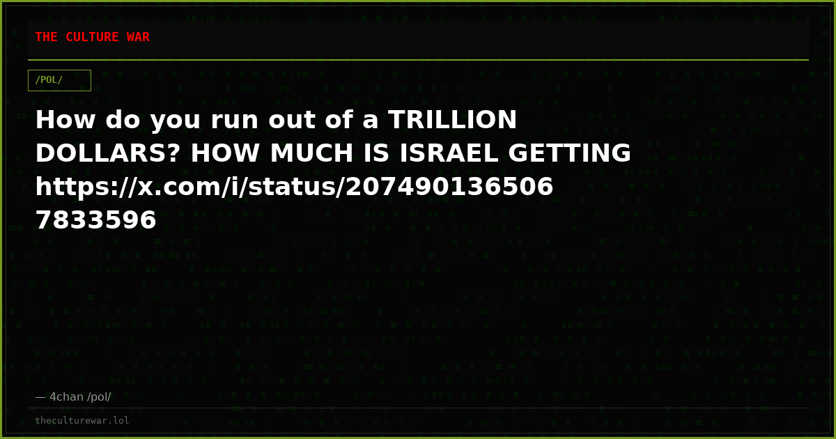 How do you run out of a TRILLION DOLLARS? HOW MUCH IS ISRAEL GETTINGhttps://x.com/i/status/2074901365067833596