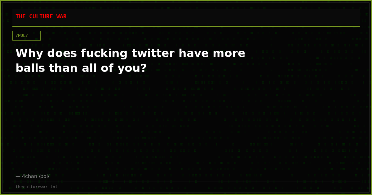 Why does fucking twitter have more balls than all of you?