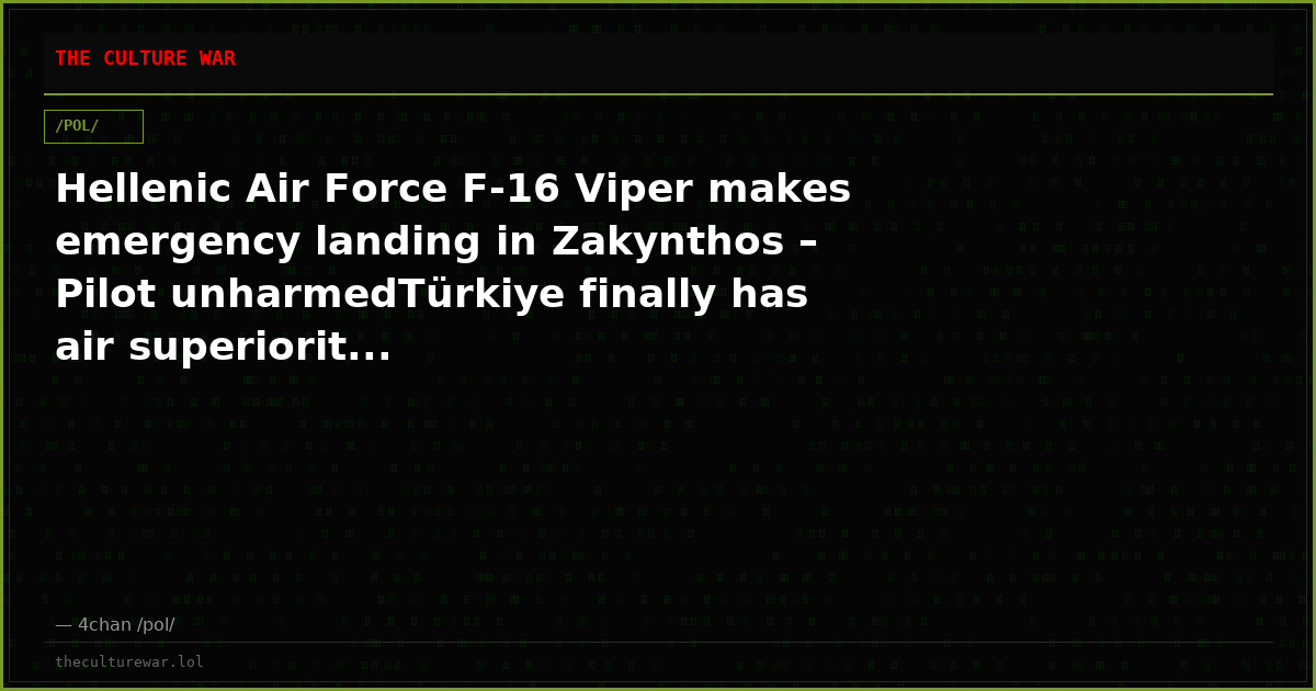 Hellenic Air Force F-16 Viper makes emergency landing in Zakynthos – Pilot unharmedTürkiye finally has air superiorit...