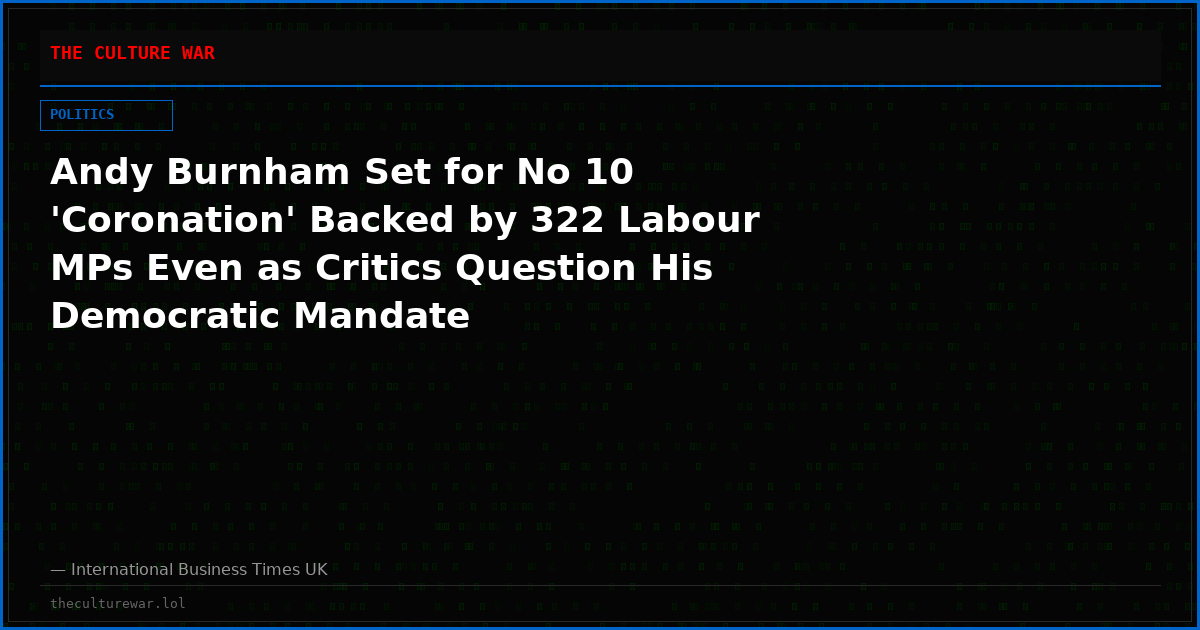Andy Burnham Set for No 10 'Coronation' Backed by 322 Labour MPs Even as Critics Question His Democratic Mandate