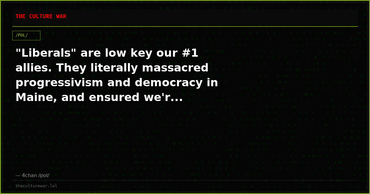 "Liberals" are low key our #1 allies. They literally massacred progressivism and democracy in Maine, and ensured we'r...