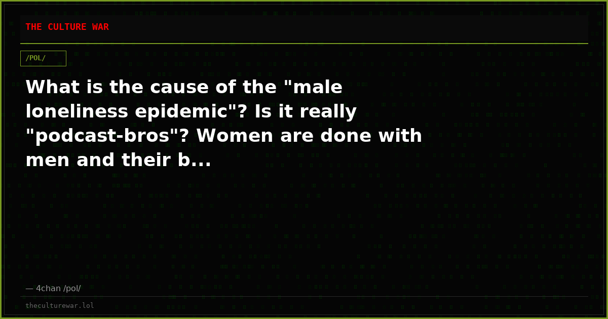 What is the cause of the "male loneliness epidemic"? Is it really "podcast-bros"? Women are done with men and their b...