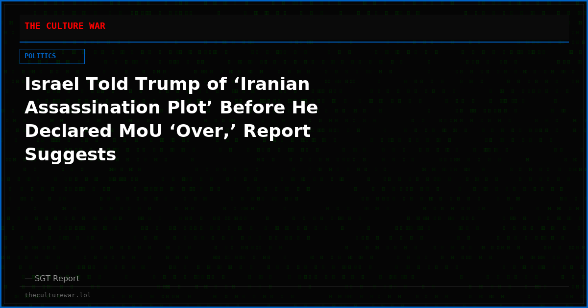 Israel Told Trump of ‘Iranian Assassination Plot’ Before He Declared MoU ‘Over,’ Report Suggests