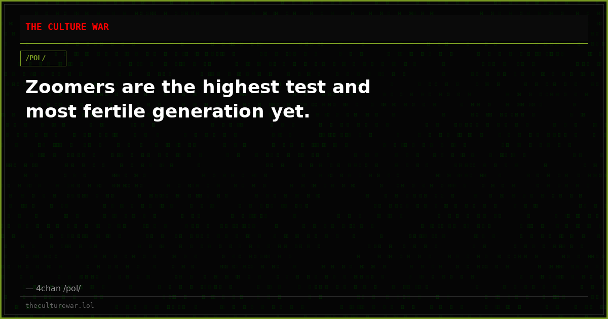 Zoomers are the highest test and most fertile generation yet.