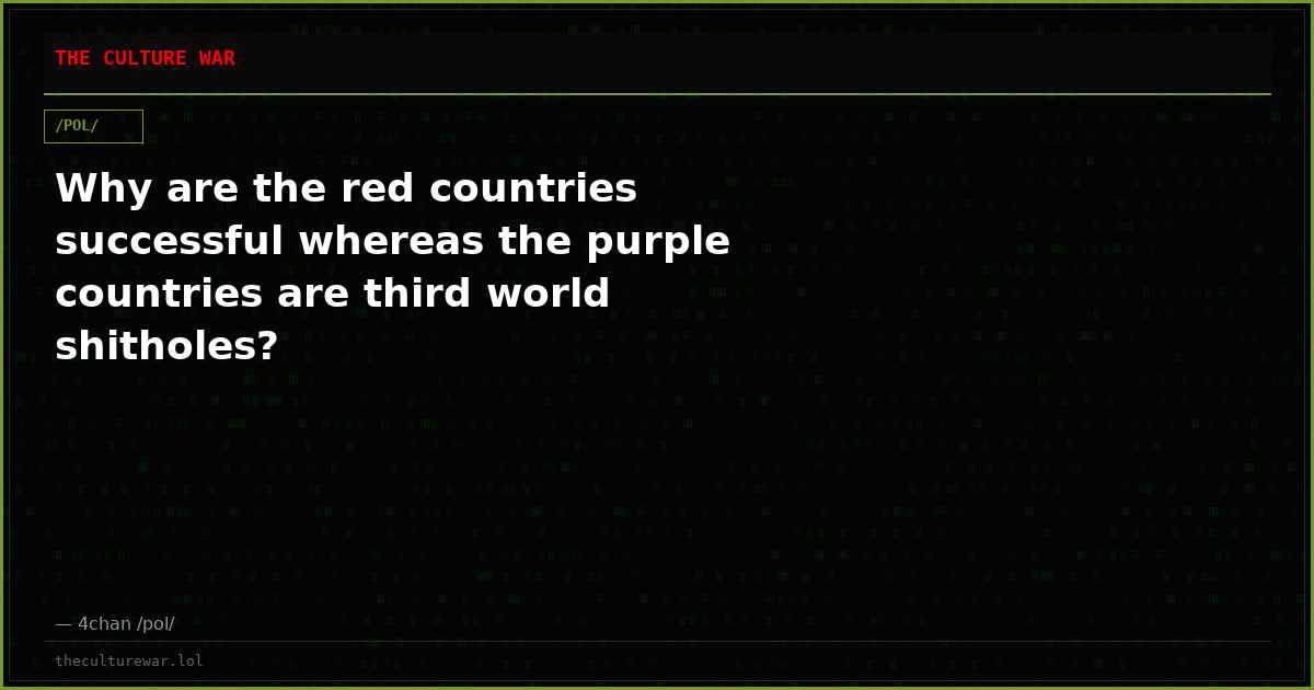 Why are the red countries successful whereas the purple countries are third world shitholes?