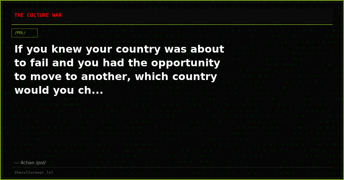 If you knew your country was about to fail and you had the opportunity to move to another, which country would you ch...